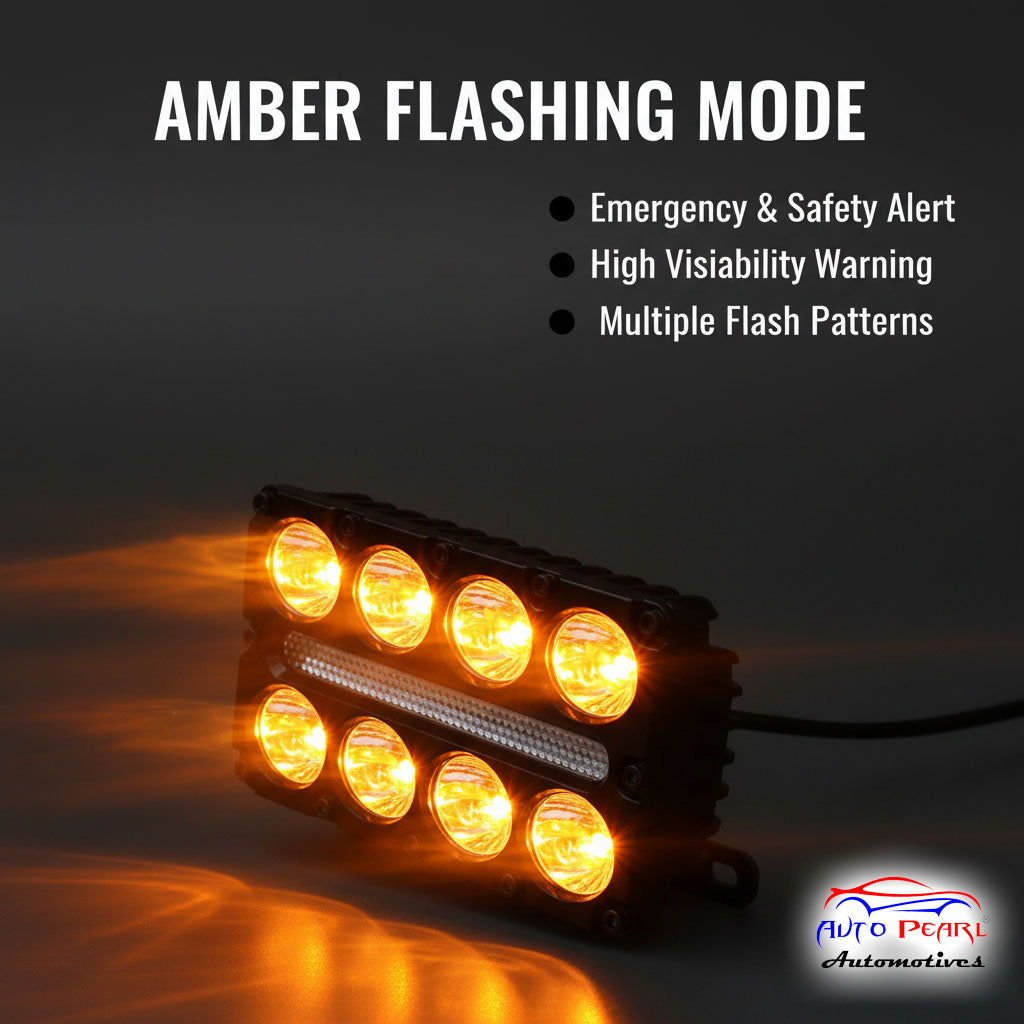Auto Pearl Car 8-Lens DRL Driving Lights Flasher Yellow, White with Red-Blue Led light, 40W, 12-80V Auxiliary Lights for All Car (Pack of 2)