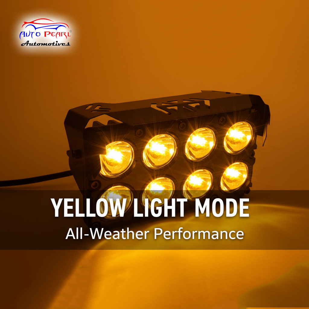 Auto Pearl Car 8-Lens Driving Lights Flasher Yellow, White with Red-Blue Led light, 40W, 12-80V Auxiliary Lights for All Car (Pack of 2)