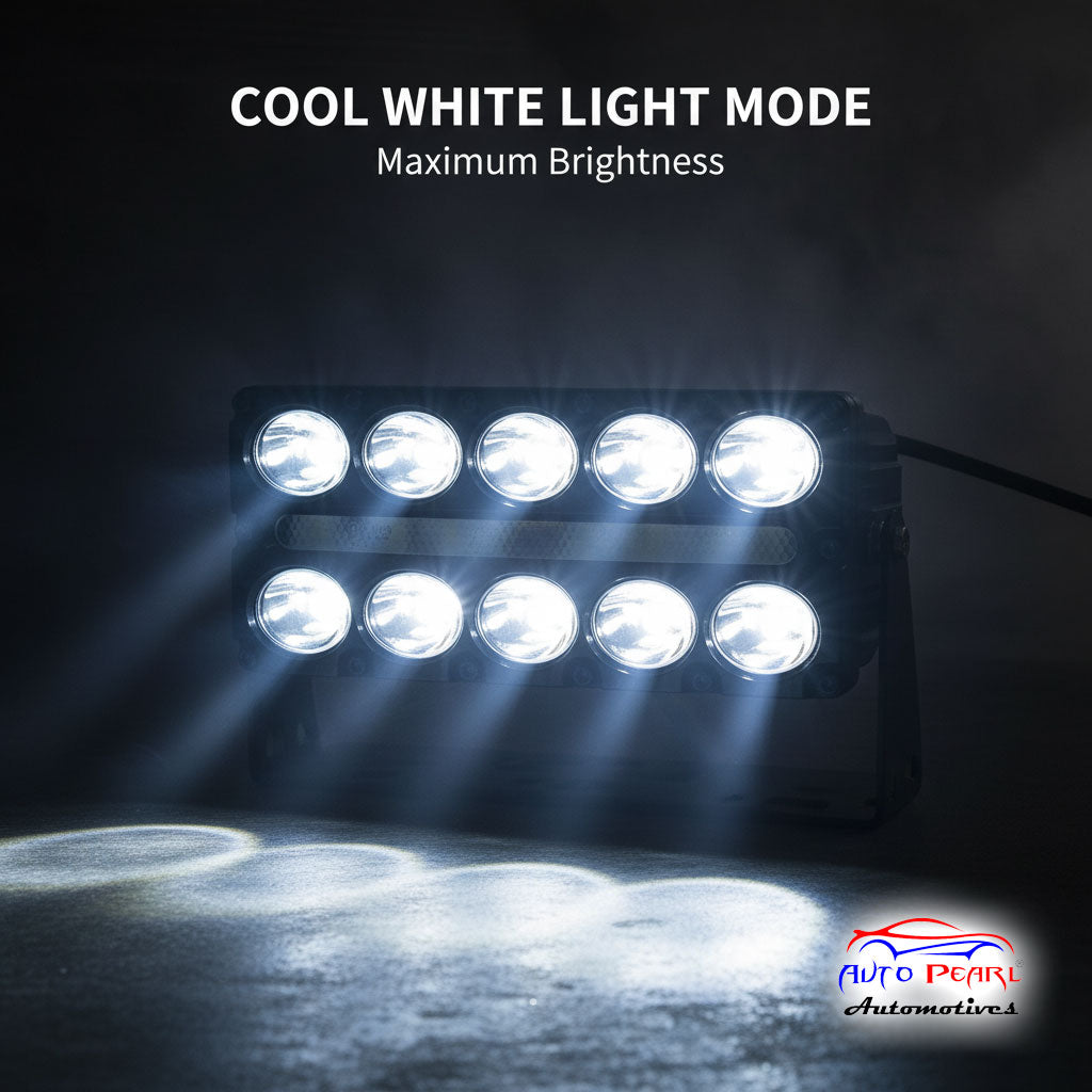 Auto Pearl Car 10-Lens DRL Driving Lights Flasher Yellow, White with Red-Blue Led light, 48W, 12-80V Auxiliary Lights for All Car (Pack of 2)