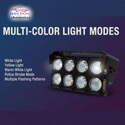 Auto Pearl Car 8-Lens Driving Lights Flasher Yellow, White with Red-Blue Led light, 40W, 12-80V Auxiliary Lights for All Car (Pack of 2)
