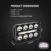 Auto Pearl Car 8-Lens DRL Driving Lights Flasher Yellow, White with Red-Blue Led light, 40W, 12-80V Auxiliary Lights for All Car (Pack of 2)
