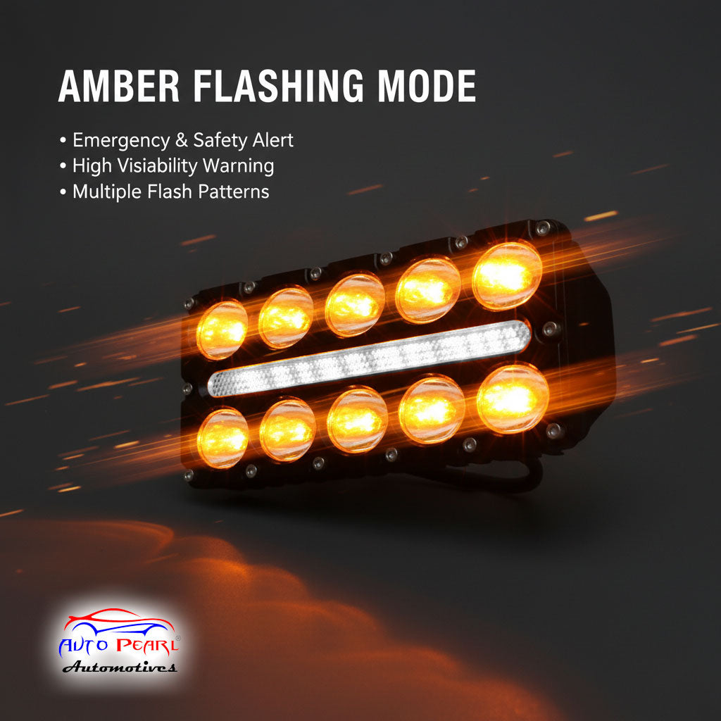 Auto Pearl Car 10-Lens DRL Driving Lights Flasher Yellow, White with Red-Blue Led light, 48W, 12-80V Auxiliary Lights for All Car (Pack of 2)
