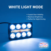 Auto Pearl Car 8-Lens DRL Driving Lights Flasher Yellow, White with Red-Blue Led light, 40W, 12-80V Auxiliary Lights for All Car (Pack of 2)