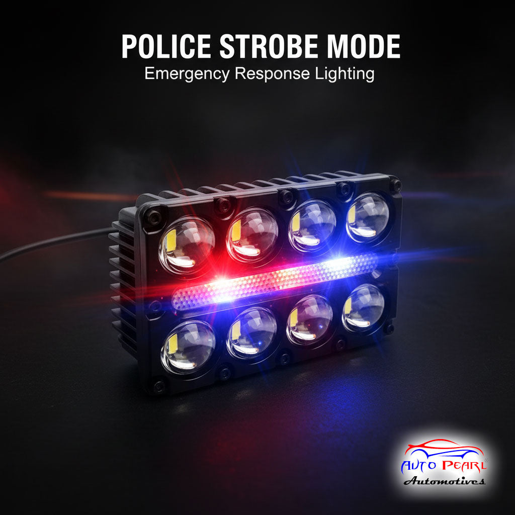 Auto Pearl Car 8-Lens DRL Driving Lights Flasher Yellow, White with Red-Blue Led light, 40W, 12-80V Auxiliary Lights for All Car (Pack of 2)