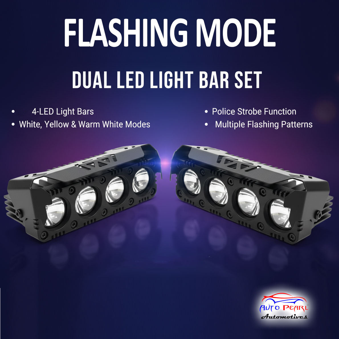 Auto Pearl Car 4-Projector Lens Driving Lights Yellow / White LED Spot light 25W, 12-80V Dual Color Mode Auxiliary Lights for All Cars (Pack of 2)