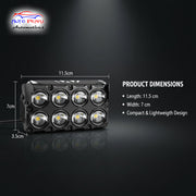 Auto Pearl Car 8-Lens Driving Lights Flasher Yellow, White with Red-Blue Led light, 40W, 12-80V Auxiliary Lights for All Car (Pack of 2)