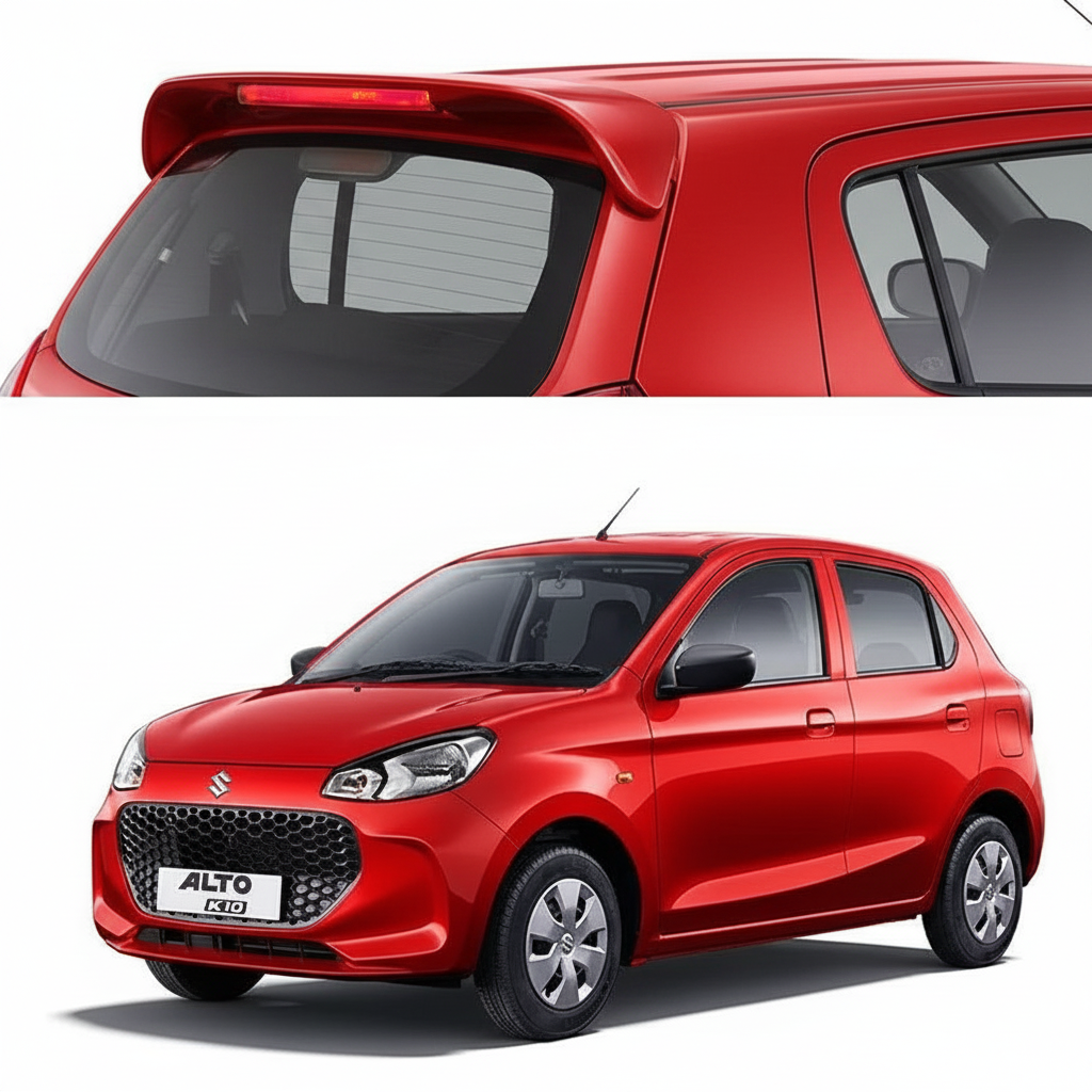 Auto Pearl FRP/ABS Drill Free Roof Spoiler Compatible with Maruti Suzuki Alto K10 2022 | Car Spoiler with Brake Light Reflector