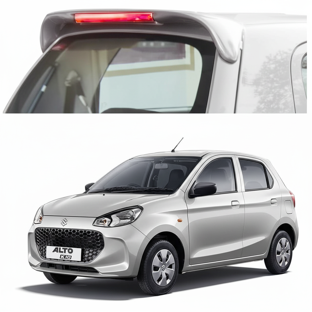 Auto Pearl FRP/ABS Drill Free Roof Spoiler Compatible with Maruti Suzuki Alto K10 2022 | Car Spoiler with Brake Light Reflector