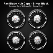 Auto Pearl Swirl Series Wheel Cover Hub Caps - Silver Black | 14/15 Inch | Set of 4 | Press Fit