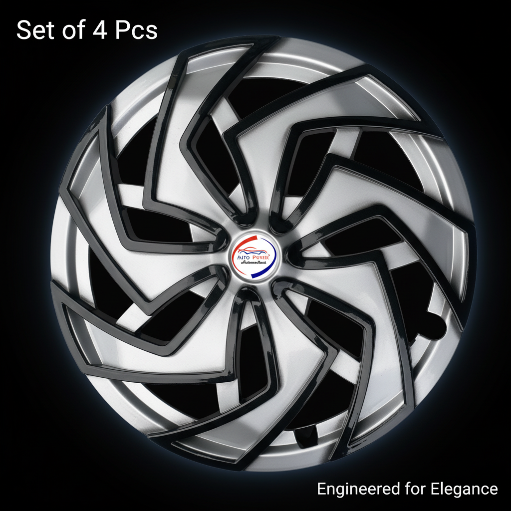 Auto Pearl Dual Spoke Wheel Cover Hub Caps - Silver Black | 13/14/15 Inch | Set of 4 | Press Fit