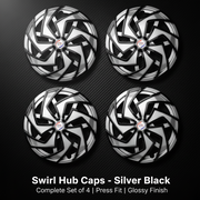 Auto Pearl Dual Spoke Wheel Cover Hub Caps - Silver Black | 13/14/15 Inch | Set of 4 | Press Fit