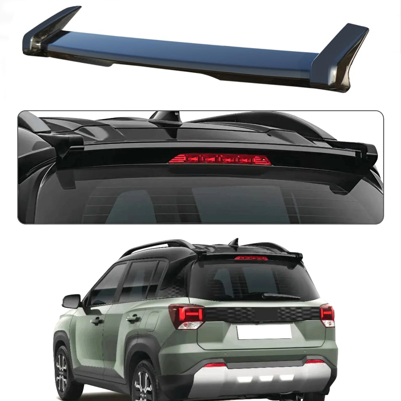 Auto Pearl FRP/ABS Drill Free Roof Spoiler Compatible with Hyundai Exter | Car Roof Spoiler without Brake Light Reflector (Black)