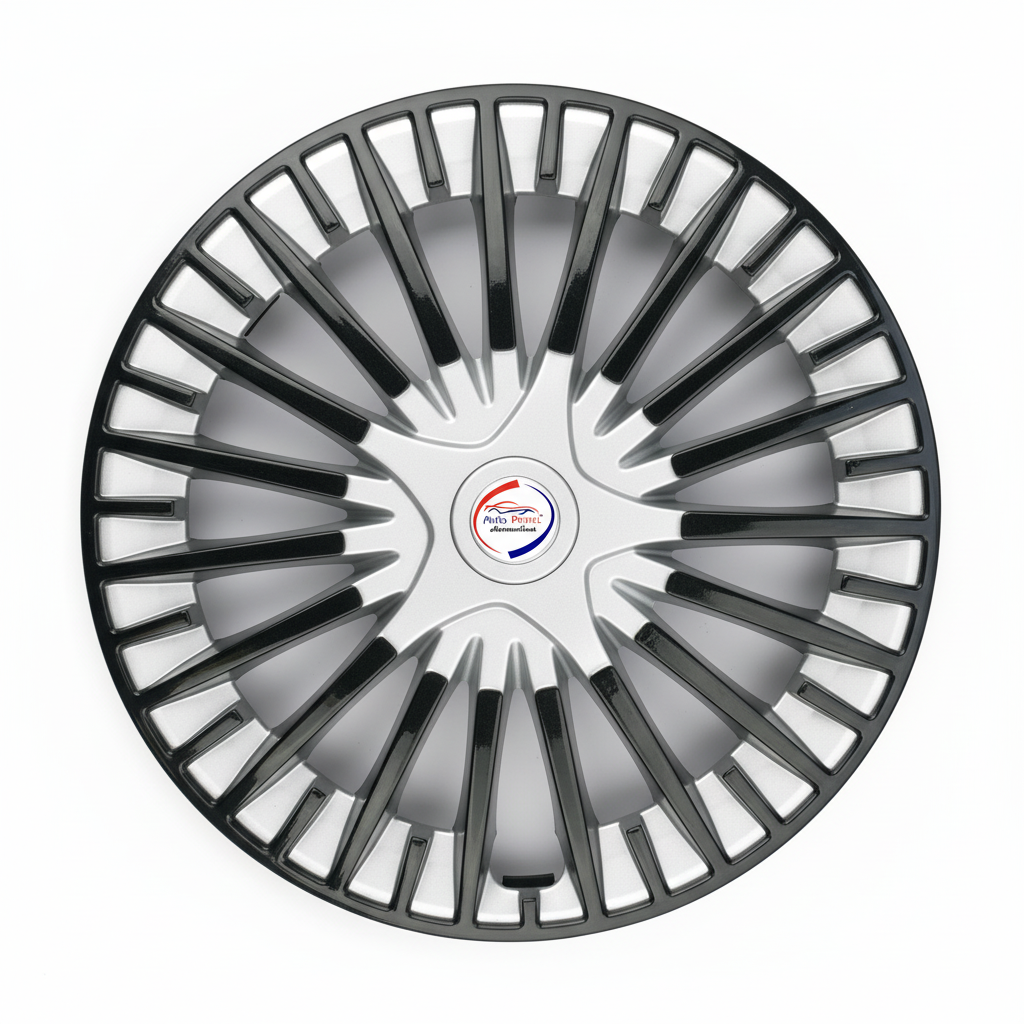 Auto Pearl Swirl Series Wheel Cover Hub Caps - Silver Black | 14/15 Inch | Set of 4 | Press Fit