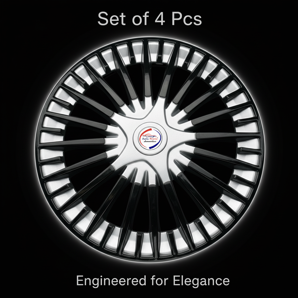 Auto Pearl Swirl Series Wheel Cover Hub Caps - Silver Black | 14/15 Inch | Set of 4 | Press Fit