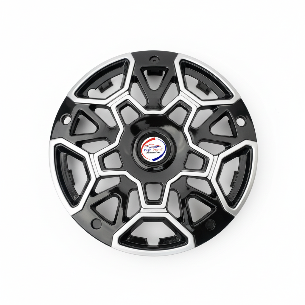 Auto Pearl 15 Inch Swirl Series Wheel Hub Caps - Black Silver | Set of 4 | Press Fit
