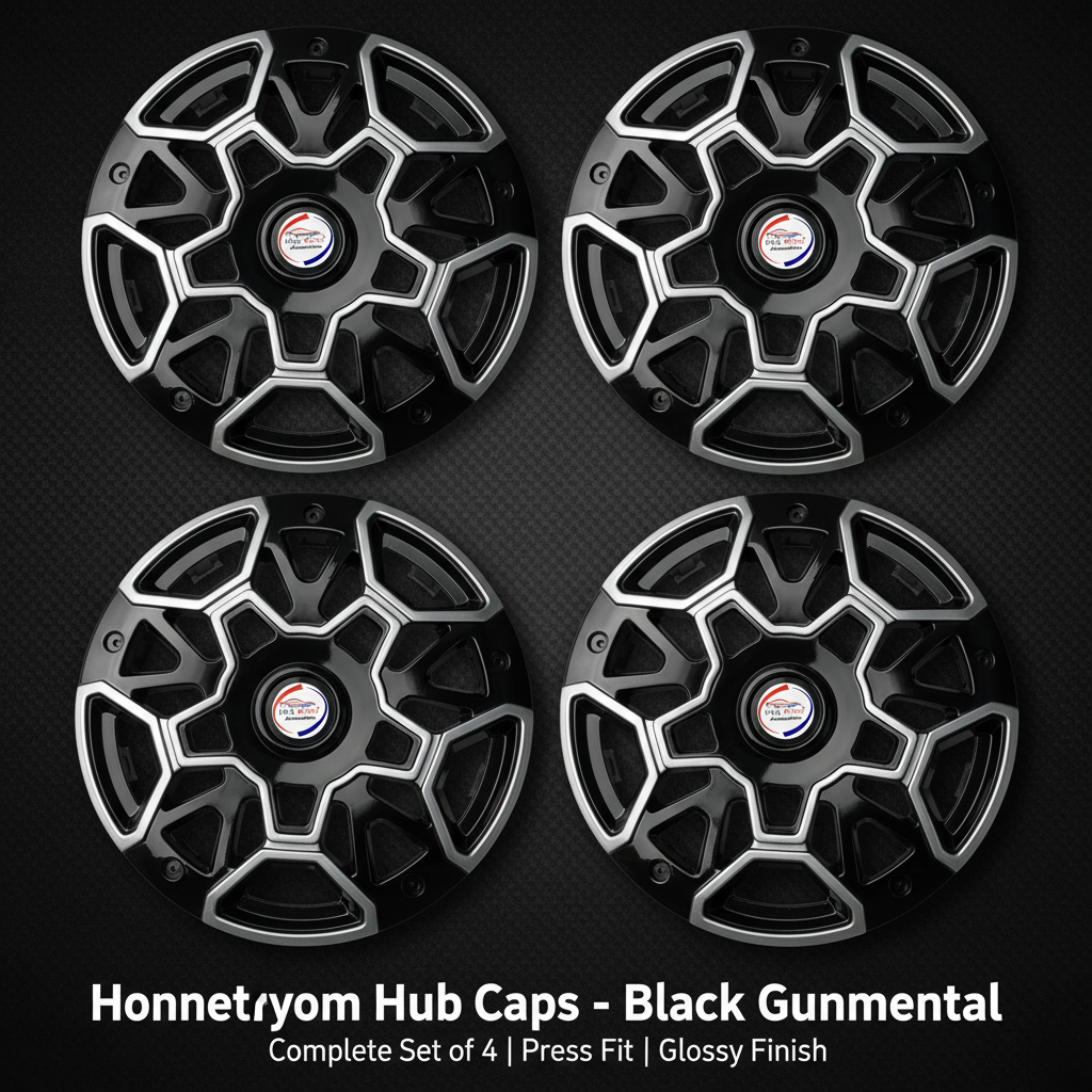 Auto Pearl 15 Inch Swirl Series Wheel Hub Caps - Black Silver | Set of 4 | Press Fit