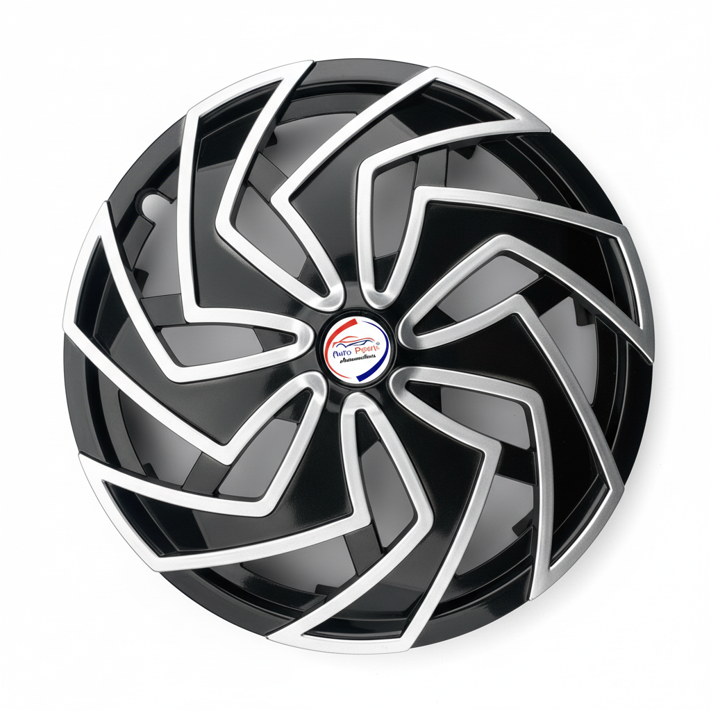 Auto Pearl Dual Spoke Wheel Cover Hub Caps - Black Silver | 13/14/15 Inch | Set of 4 | Press Fit