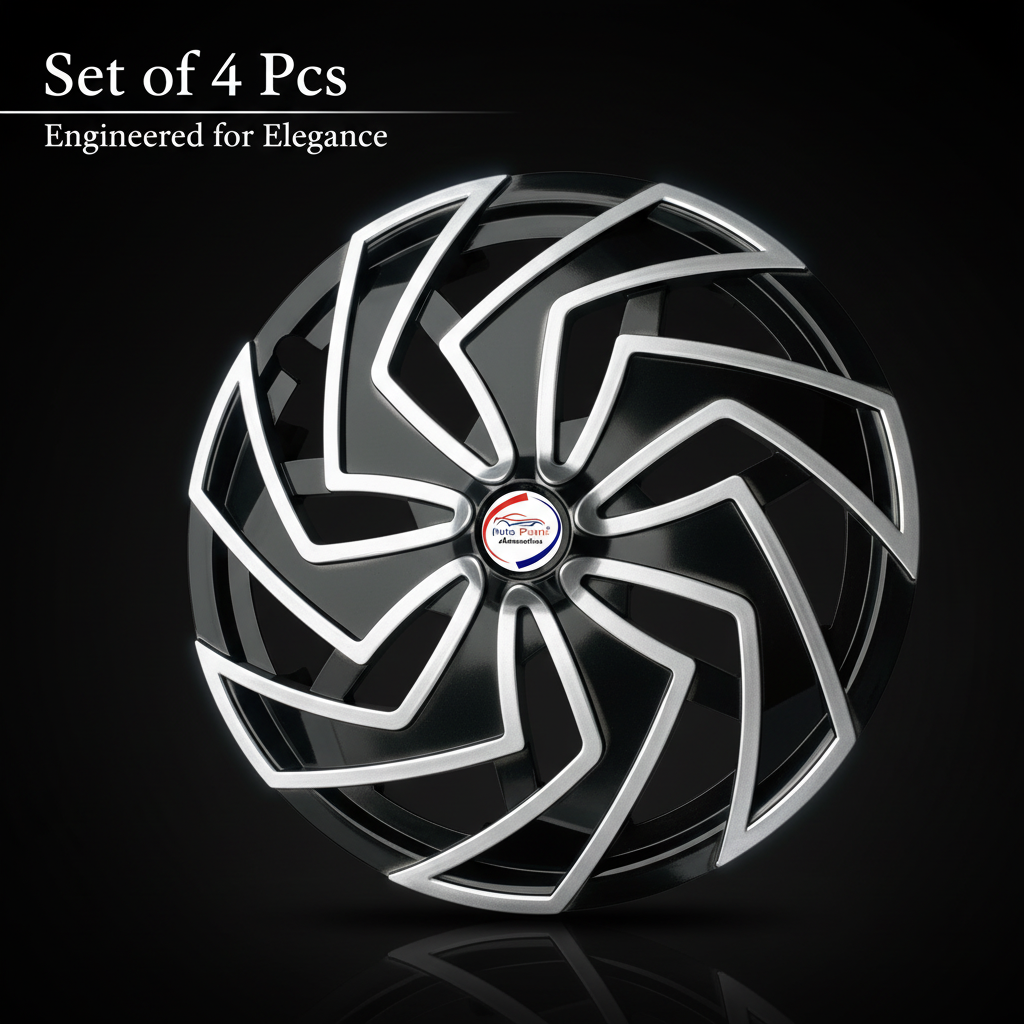 Auto Pearl Dual Spoke Wheel Cover Hub Caps - Black Silver | 13/14/15 Inch | Set of 4 | Press Fit