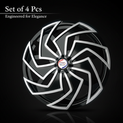 Auto Pearl Dual Spoke Wheel Cover Hub Caps - Black Silver | 13/14/15 Inch | Set of 4 | Press Fit