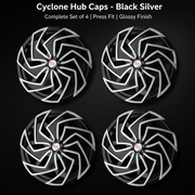Auto Pearl Dual Spoke Wheel Cover Hub Caps - Black Silver | 13/14/15 Inch | Set of 4 | Press Fit