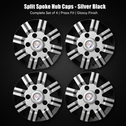 Auto Pearl 15 inch Dual Spoke Series Wheel Hub Caps - Silver Black | Set of 4 | Press Fit