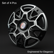 Auto Pearl 15 Inch Swirl Series Wheel Hub Caps - Black Silver | Set of 4 | Press Fit
