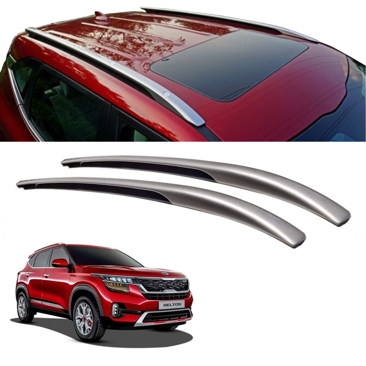 O.E. Type Roof Rail for Seltos 2019 (Set of 2)|Silver Black