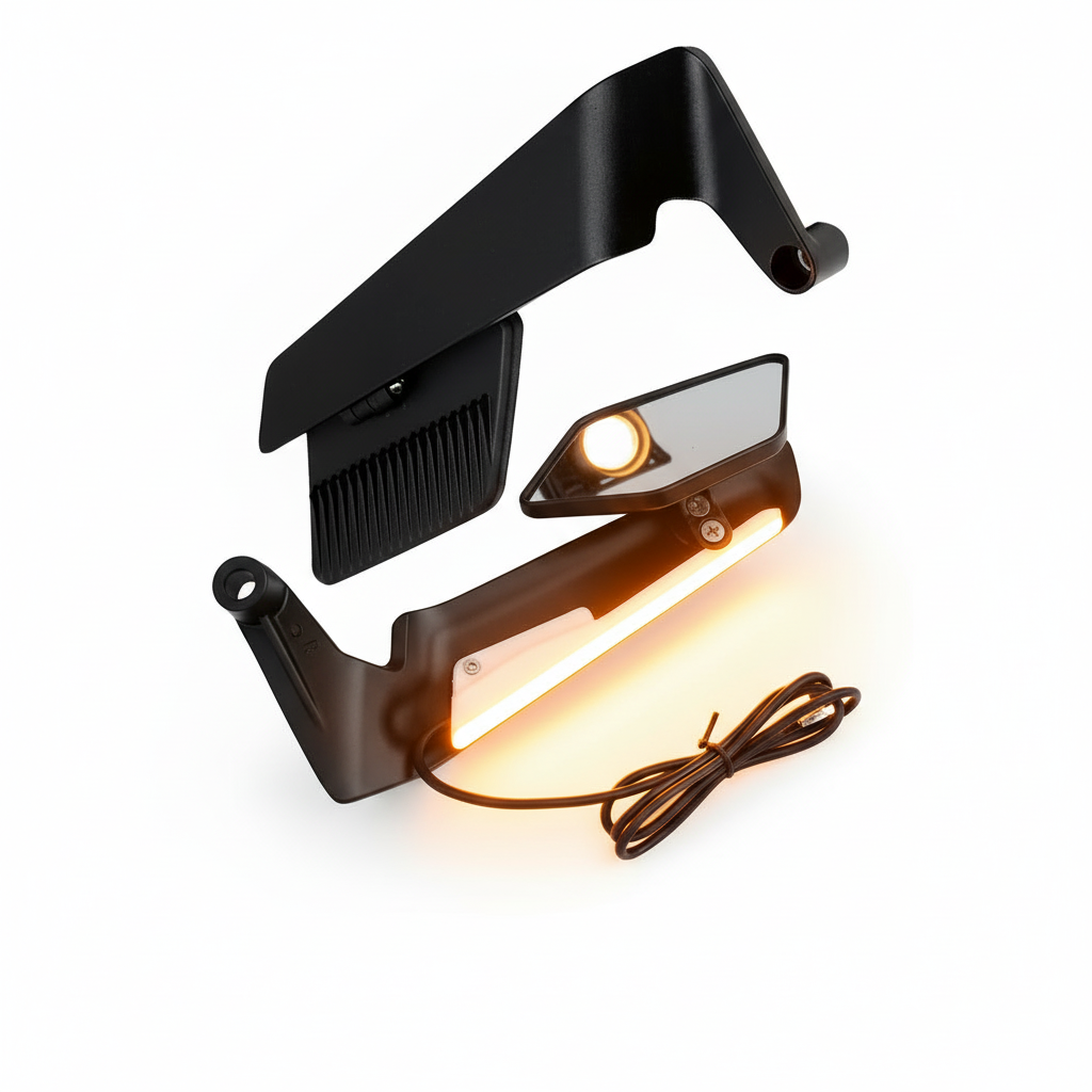 Auto Pearl Motorcycle Black Led DRL Mirrors Set Adjustable Rotating Rear View Flip Mirror Stealth Wind Wing Side Mirror compatible with All BIke (Pack of 2)