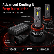 Auto Pearl 2-Side H8/H9 LED Bulb Car 110W-12V 12000LM 6000K Ultra White light (Headlight Bulb) compatible with All Car (Pack of 2)