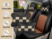 Black, Beige Fabric Car Pillow Cushion for Universal For Car (Rectangular, Set of 2)