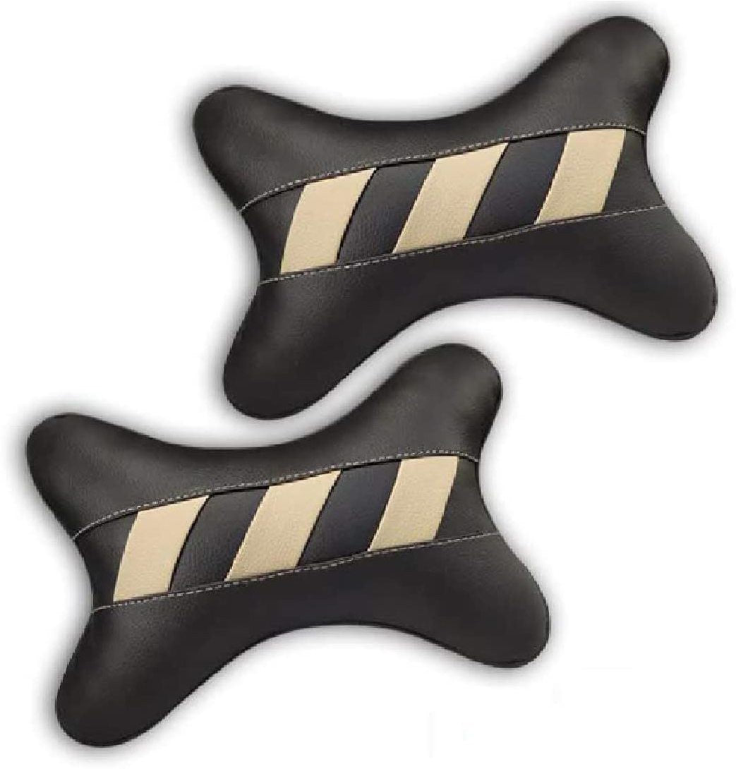 Black, Beige Fabric Car Pillow Cushion for Universal For Car (Rectangular, Set of 2)