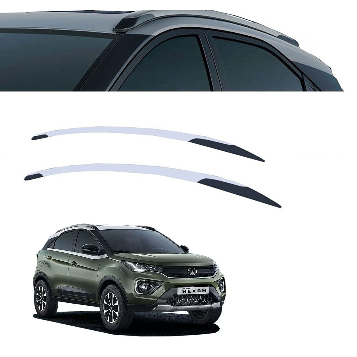 O.E. Type Roof Rail for Nexon 2021 (Set of 2)|Silver Black