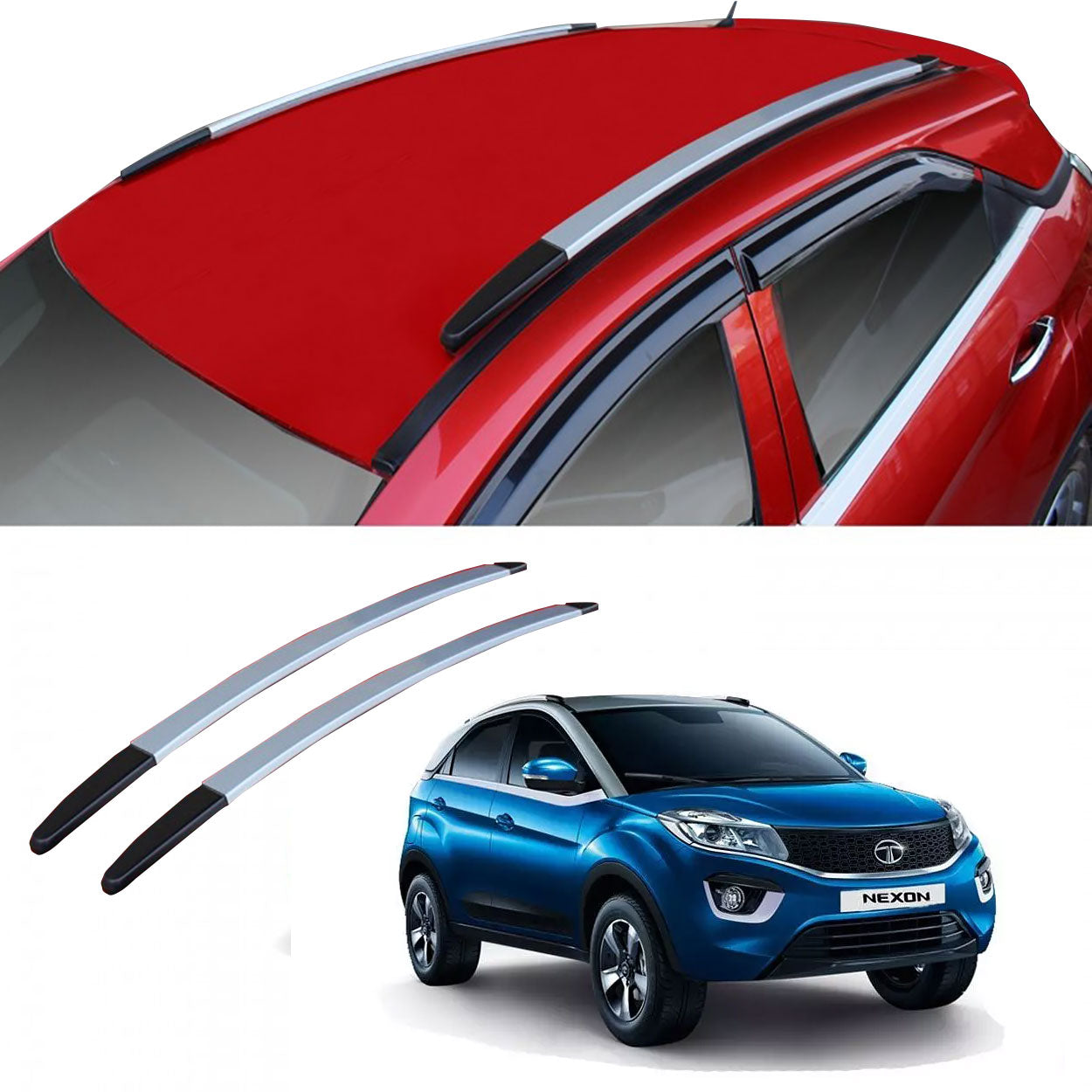 O.E. Type Roof Rail for Nexon 2017 (Set of 2)|Silver Black